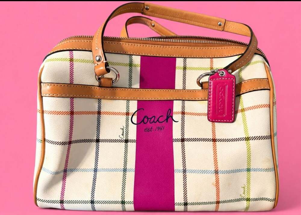 Coach Multi-Color Plaid Tattersall Satchel Handbag